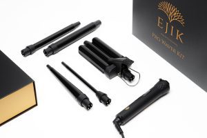 Ondulator Par pentru Valuri, invelis Turmalina/Ceramica, EJIK PROFESSIONAL, cu 5 accesorii interschimbabile, 230 °C, negru, 1 - ElenaPetrache.ro