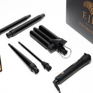 Ondulator Par pentru Valuri, invelis Turmalina/Ceramica, EJIK PROFESSIONAL, cu 5 accesorii interschimbabile, 230 °C, negru, 1 - ElenaPetrache.ro