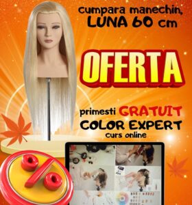 Cap de manechin cu păr - PROMO !!!Cap pentru coafat par natural, L’IMAGE Luna, 60cm, + Curs Online Color Expert GRATUIT