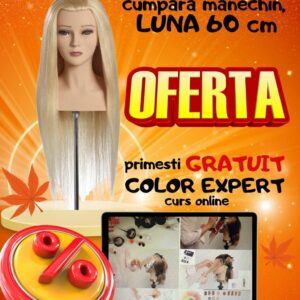 Cap de manechin cu păr - PROMO !!!Cap pentru coafat par natural, L’IMAGE Luna, 60cm, + Curs Online Color Expert GRATUIT